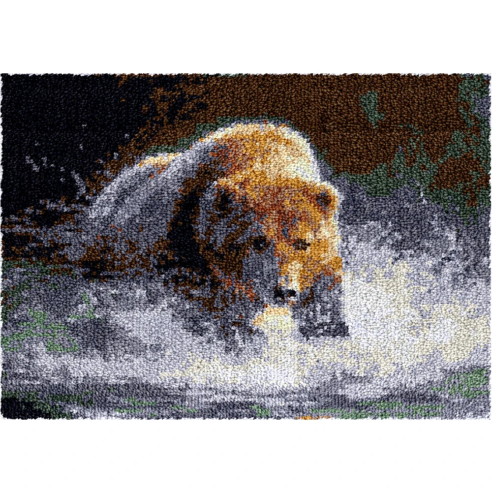 

DIY Bear Latch Hook Rug Kits Tapestry Making Kits Crochet Needlework Crafts for Adults with Pre-Printed Canvas Pattern 69X102CM