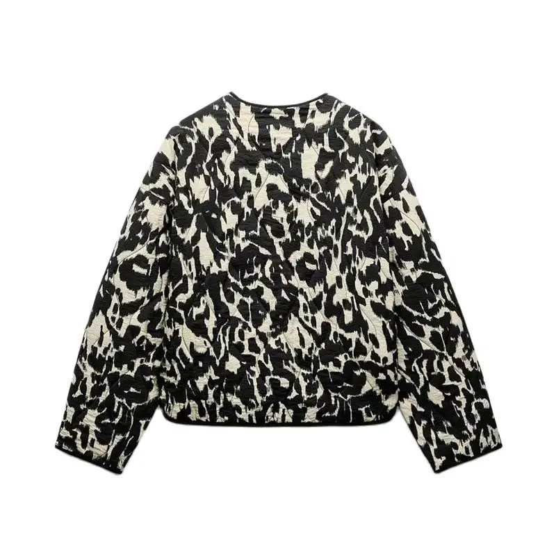 RZRA acolchada-Chaqueta de algodón para mujer, chaqueta Retro de manga larga con cuello redondo y estampado de leopardo de Color contrastante, novedad de otoño, 2024