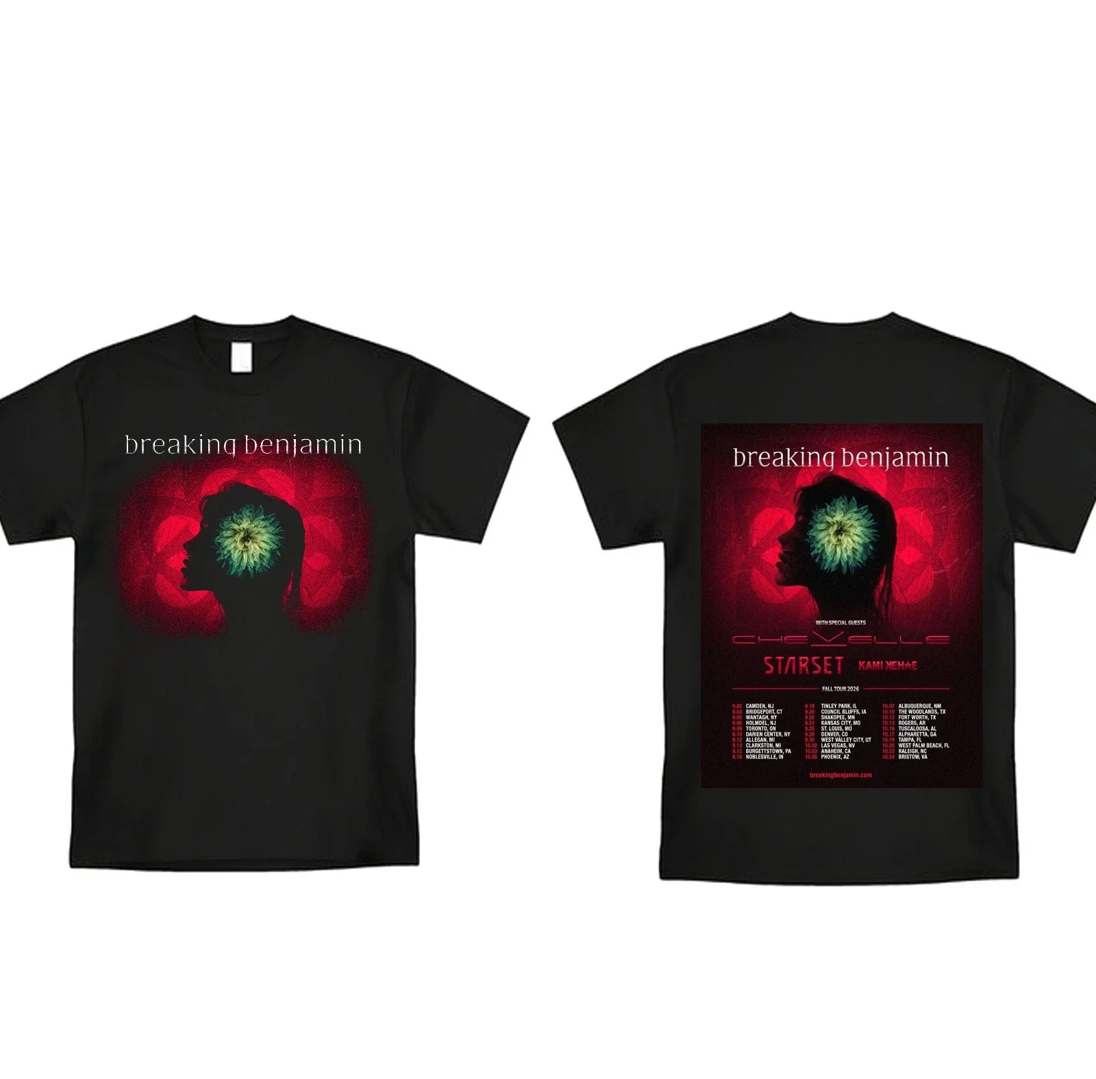 Camiseta Breaking Benjamin Anunciando a Turnê Norte-Americana de 2026, Camiseta Retro Confortável para Homens e Mulheres