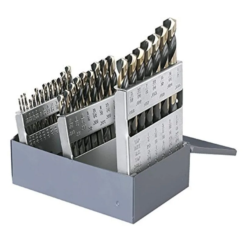 

Cle-line C21162 Style 1876 135° High Speed Steel Heavy-Duty Mechanics Length Drill Set, Black and Gold Finish