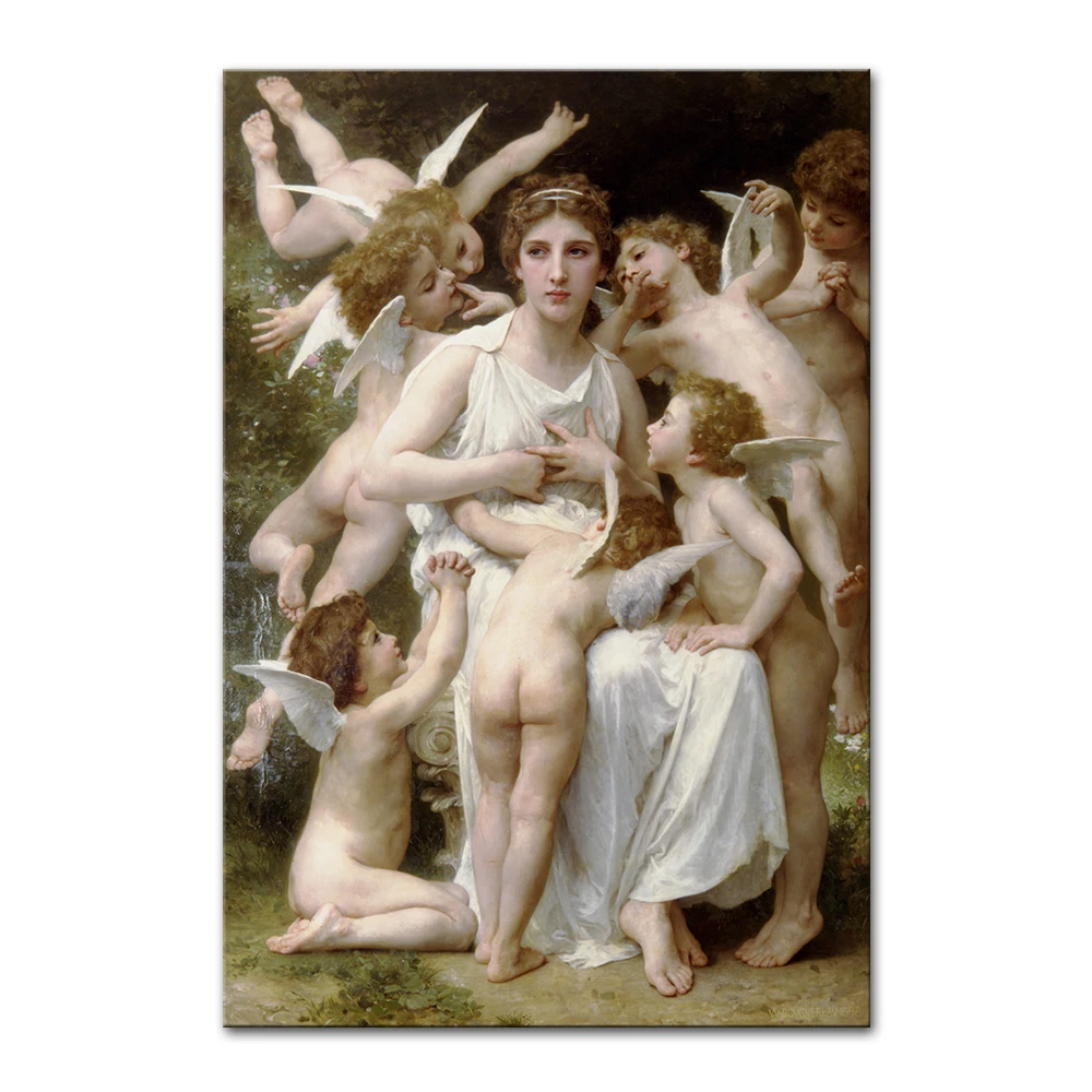 Arthyx,Printed Poster Angel\'s Of William Adolphe Bouguereau Oil Paintings On Canvas,Wall Art Pictures For Living Room Home Decor