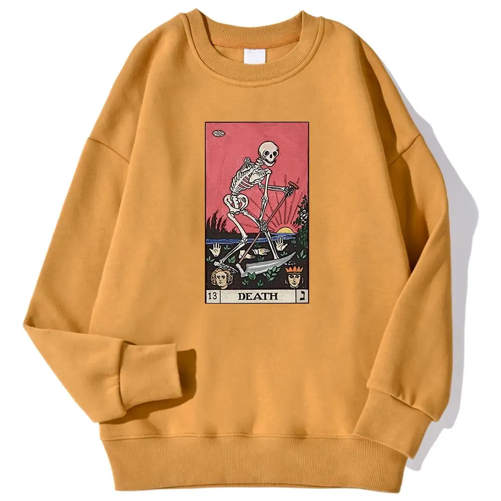 Horror Comics Death Tarot Long Prints Male Sweatshirts Autumn Kawaii Hoodies Trend O-Neck Loose Pullovers Autumn Casual Clothing