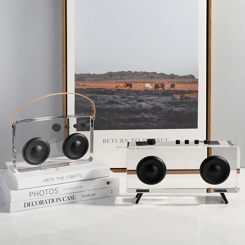 Modern Transparent Crystal Radio Recorder Ornament Luxury Home Decor for Living Room Entrance Desktop Display Model Room