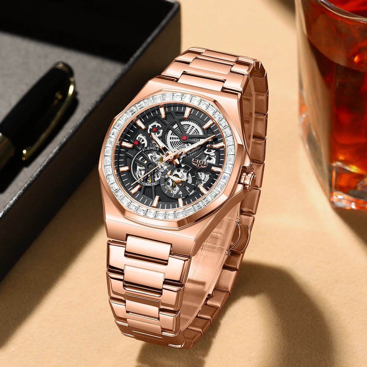 LIGE Original Design Mechanical Watches for Men Classic Top Brand Luxury Skeleton Business Waterproof Casual Automatic Man Watch view 3