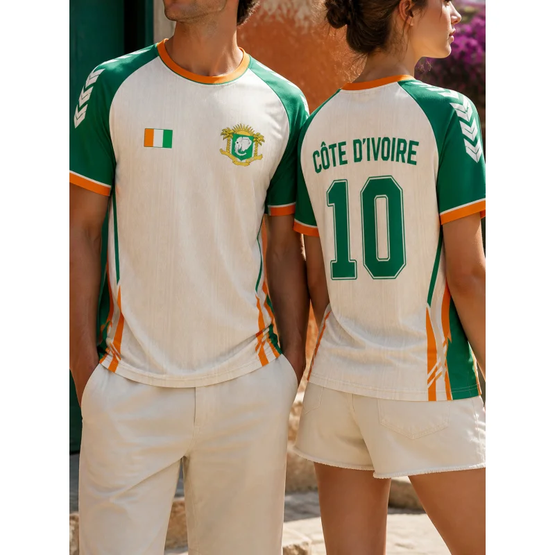 T-shirt de sport respirant unisexe grande taille avec imprimé drapeau Côte d'Ivoire 2026