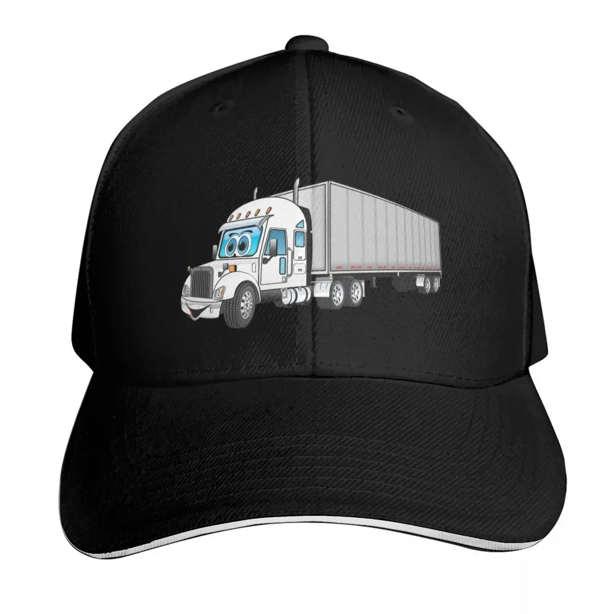 White semi truck with a silver box trailer Baseball Cap Summer Beach Travel Streetwear Hip Hop Trendy Vintage Retro Embroidered
