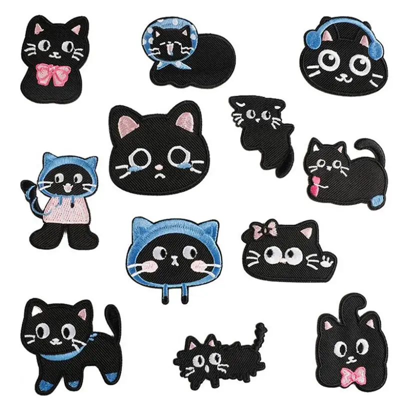[YU]6Pcs/Lot Mix Kitten Embroidery Patch Cartoon Cute Patches DIY Clothing Shoes Bag Cat Repair Decoration Applique