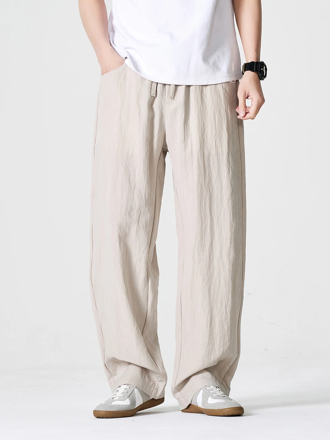 

Spring Summer New Men's Comfortable Loose Straight Leg Casual Pants Breathable Lenzing Pure Color Versatile Basic Sle