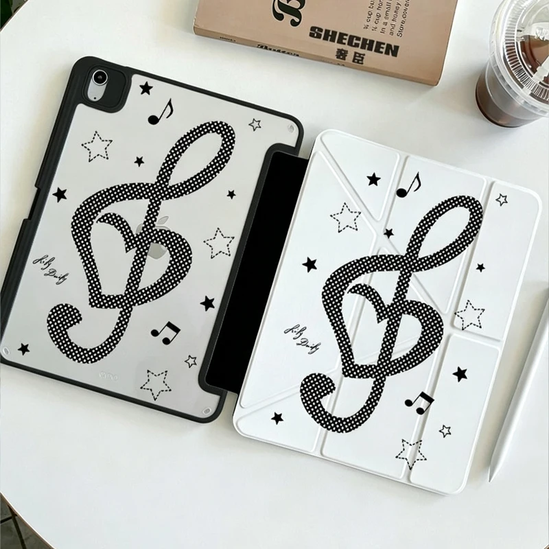 Retro Black Polka Dot Music Note INS Design For IPad Case iPad 10 Air 7 6 5 4 10.9
