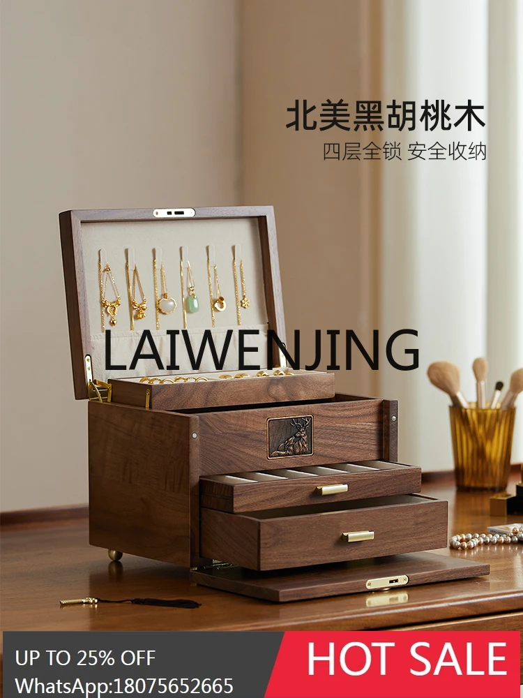 LYY  Black Walnut Solid Wood Jewelry Multi-Layer Jewelry Box