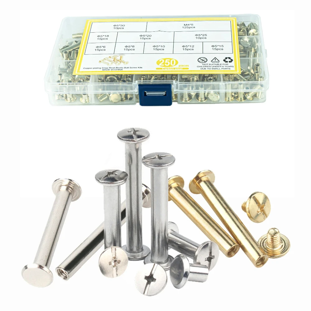 

250PCS Carbon Steel Copper-plated Rivets M5 Rivet Account Book Butt Rivets Screws Photo Album Calendar Nails Bookbinding Rivets
