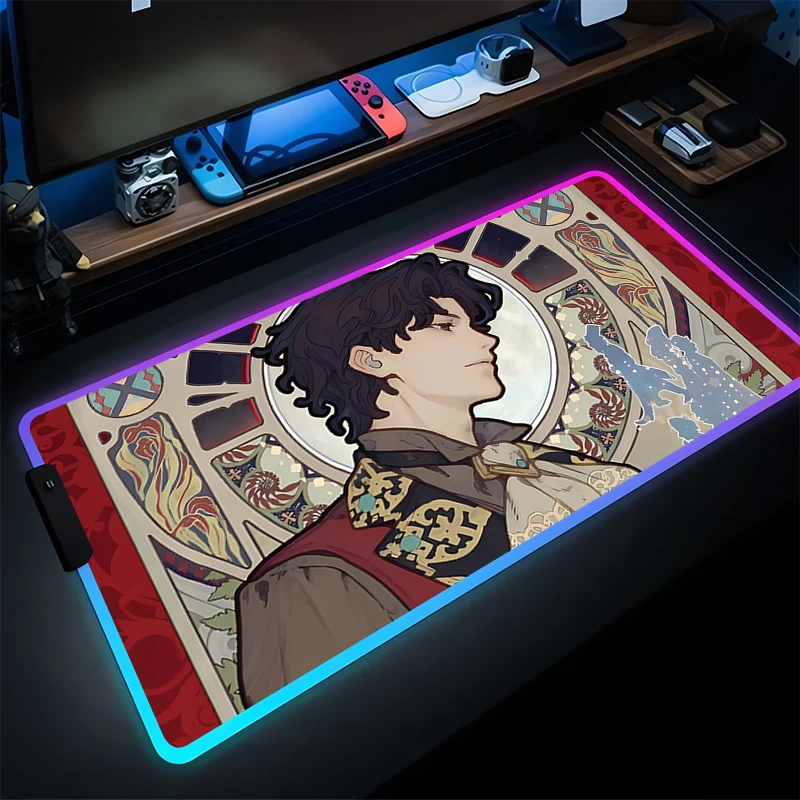 Alas Mouse Keren Gaming RGB Aksesori Komputer Alas Keyboard LED Laptop Lord of the M-mysteries Alas Meja Panjang Anime Mousepad