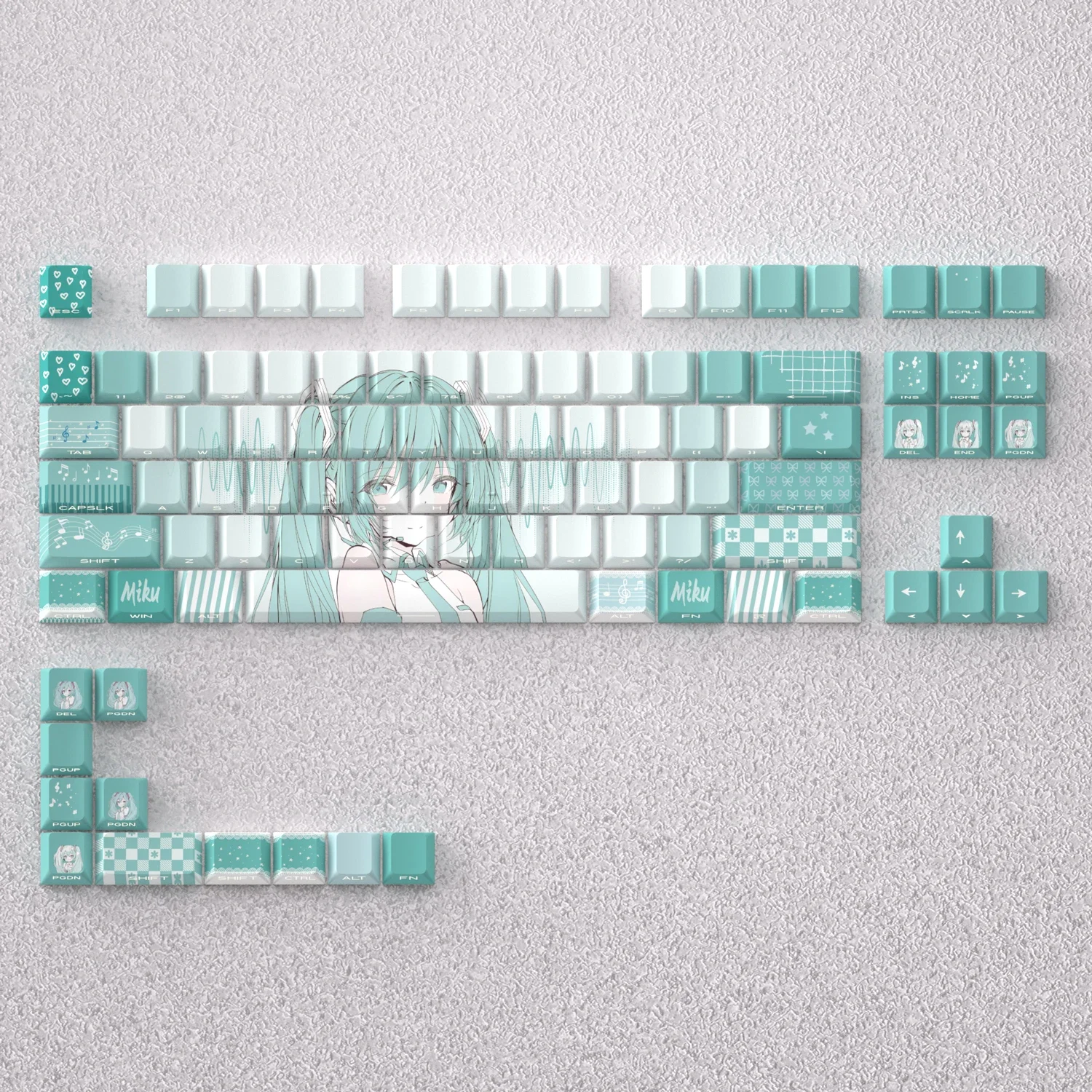 Hatsune Miku Keycaps 98 Keys Side Print PBT Dye Sublimation Cherry Height Backlight for Mechanical Keyboard AULA F75 Anne Pro 2