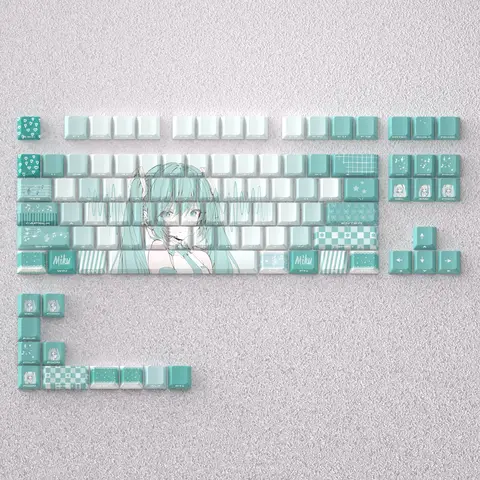 Hatsune Miku Keycaps 98 Keys Side Print PBT Dye Sublimation Cherry Height Backlight for Mechanical Keyboard AULA F75 Anne Pro 2