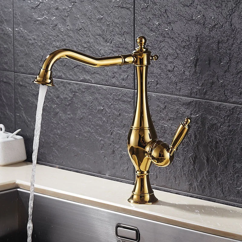 

European and American Kitchen Bathroom Faucet Antique Rotating Gold-Plated Hot and Cold Water Mxier Tap Brass Sink Basin Faucet