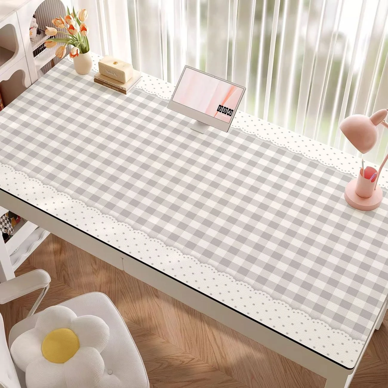 Cute Polka Dot Grid Bow Y2K Pu Leather Mouse Pad Waterproof Desk Mat Protective Game Keyboard For Dorm & Vanity Table Mat Decor