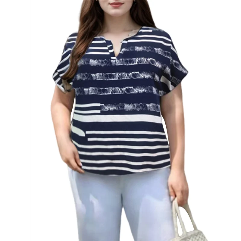 ABRT-Womens Tops Striped & Graphic Print Batwing Sleeve Blouse