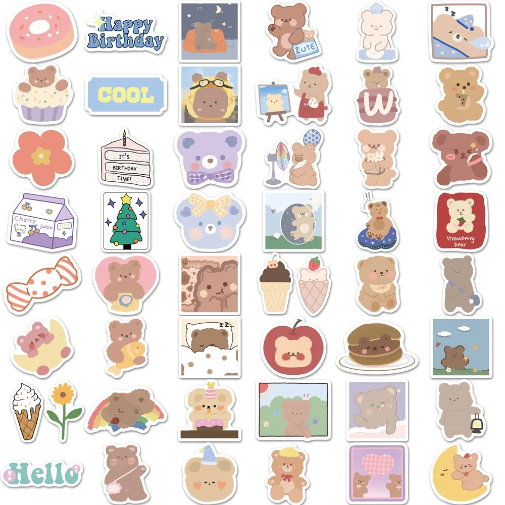 10/30/50/102Pcs Cartoon Bear Waterproof Graffiti Sticker Aesthetic Decorative Luggage Laptop Phone Diary Scrapbook Kids Stickers