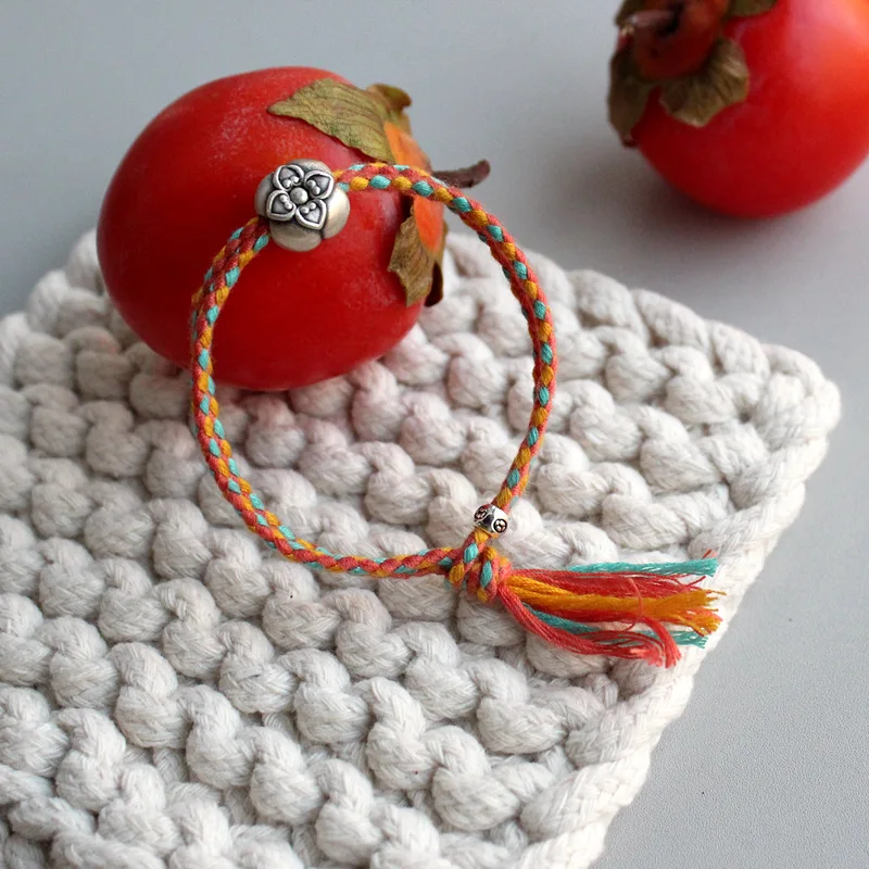 Round Persimmon Design 999 Silver Rope Bracelets Women Cute Multicolored Thread Line String Bracelets For Women Girls Kids