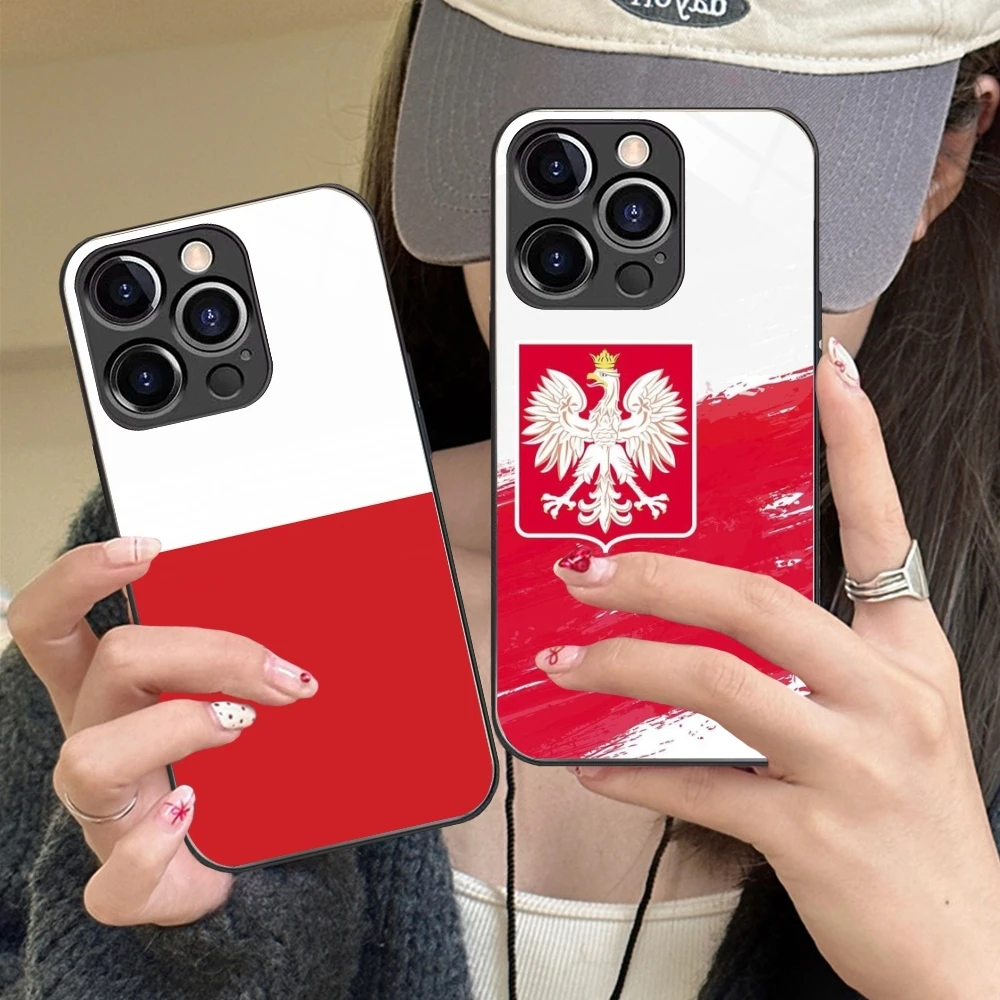 Poland Polska Flag Mobile Cell Phone Case for iPhone 15 14 13 12 11 X XR XS 8 Pro Max Plus Mini PC Glass Phone Cover Shell