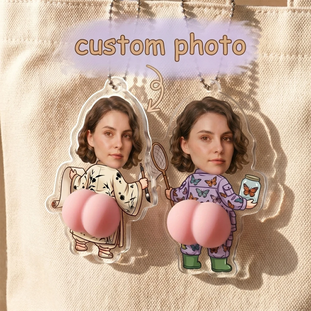 Personalized Custom Photo Keyring,Soft Silicone Squishy,Acrylic,Holiday Gift,Best Friend Funny Prank Gift,Backpack Accessory