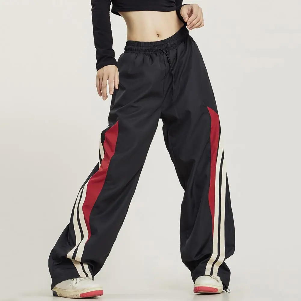 Vertical Stripe Pants Women Wide-leg Trousers Women’s High Waist Elastic Pants Adjustable Drawstring Wide-leg Trousers