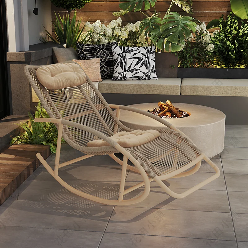 

Vintage Wicker Rocking Chair Bohemian Style Lounge Chair Handwoven Rattan Natural Materials Water Resistant Poltrona Furniture