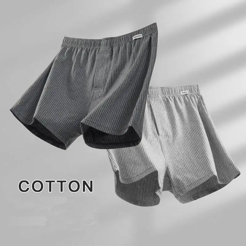 3pcs Cotton Men Pajama Boxer Shorts Mens Underwear Casual Breathable Striped Male Underpants Panties Short Pants