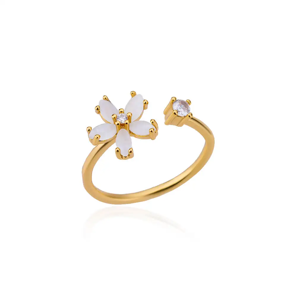 Opal Flower Rings For Women Cubic Zirconia Openning Stainless Steel Flower Ring Wedding Floral Aesthetic Jewelry anillos mujer image 6