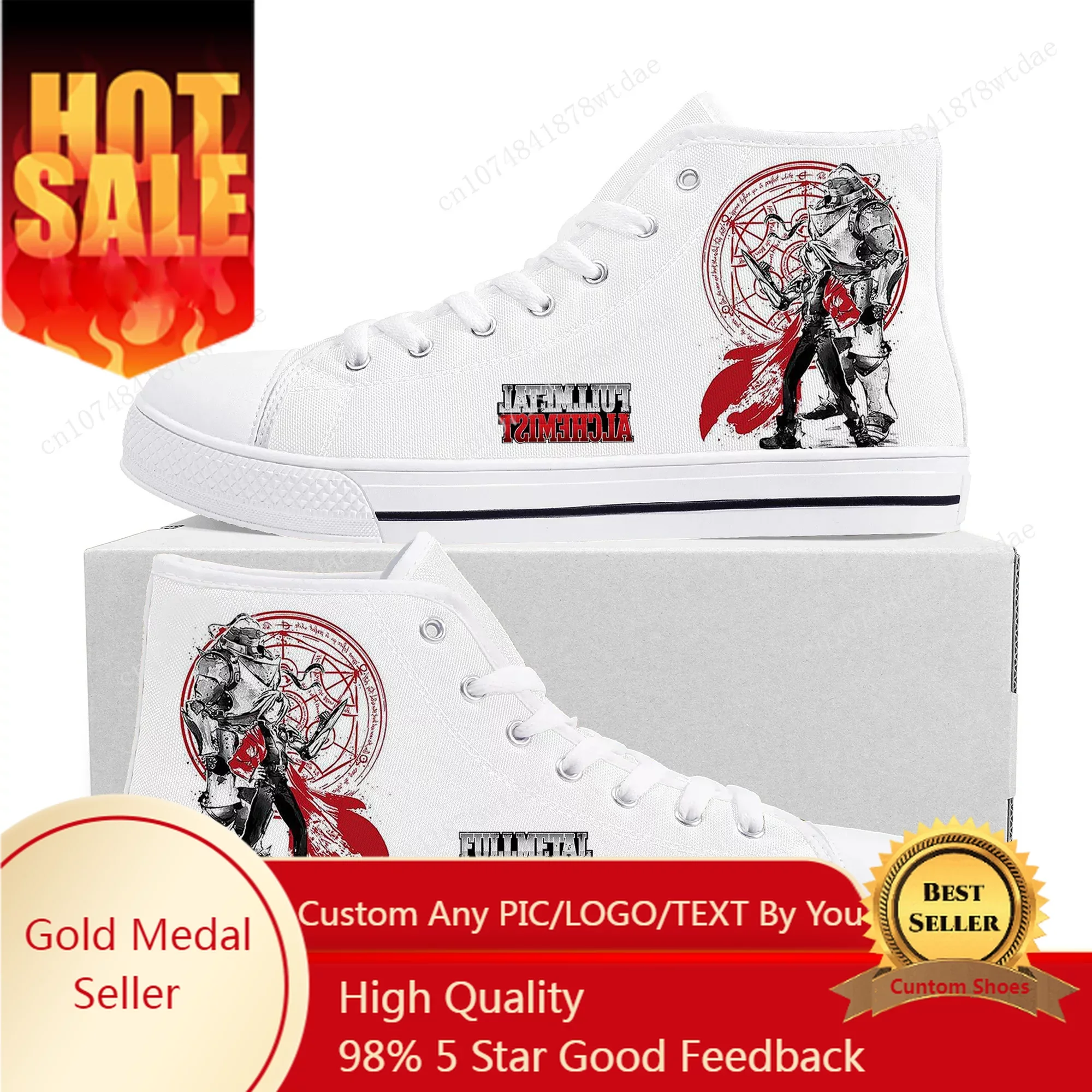 Fullmetal Alchemist High Top Sneakers Men Womens Teenager Edward Elric High Quality Canvas Sneaker Manga Couple Customized Shoes