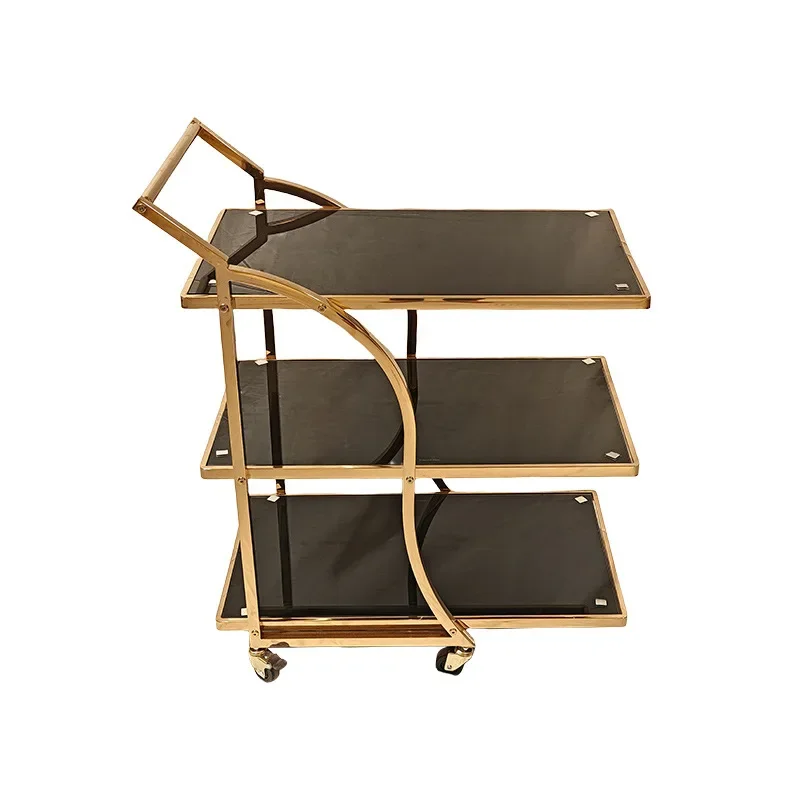 

Light luxury hotel dining car, hotel special stainless steel dining car three-layer hand push mobile snack service car