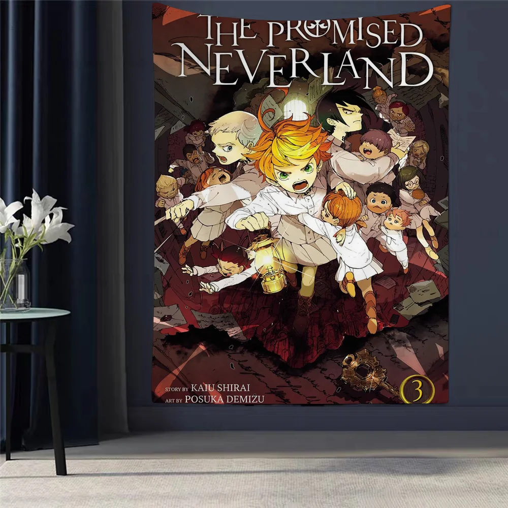 

Anime The Promised Neverland Cartoon Tapestry Art Science Fiction Room Home Decor Wall Hanging Sheets