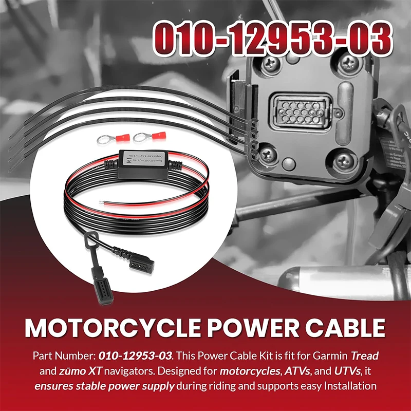 010-12953-03 Motorcycle Navigator Power Cable Fits for Garmin Tread & Zumo XT Navigator,10-30V DC Navigator Power Cable