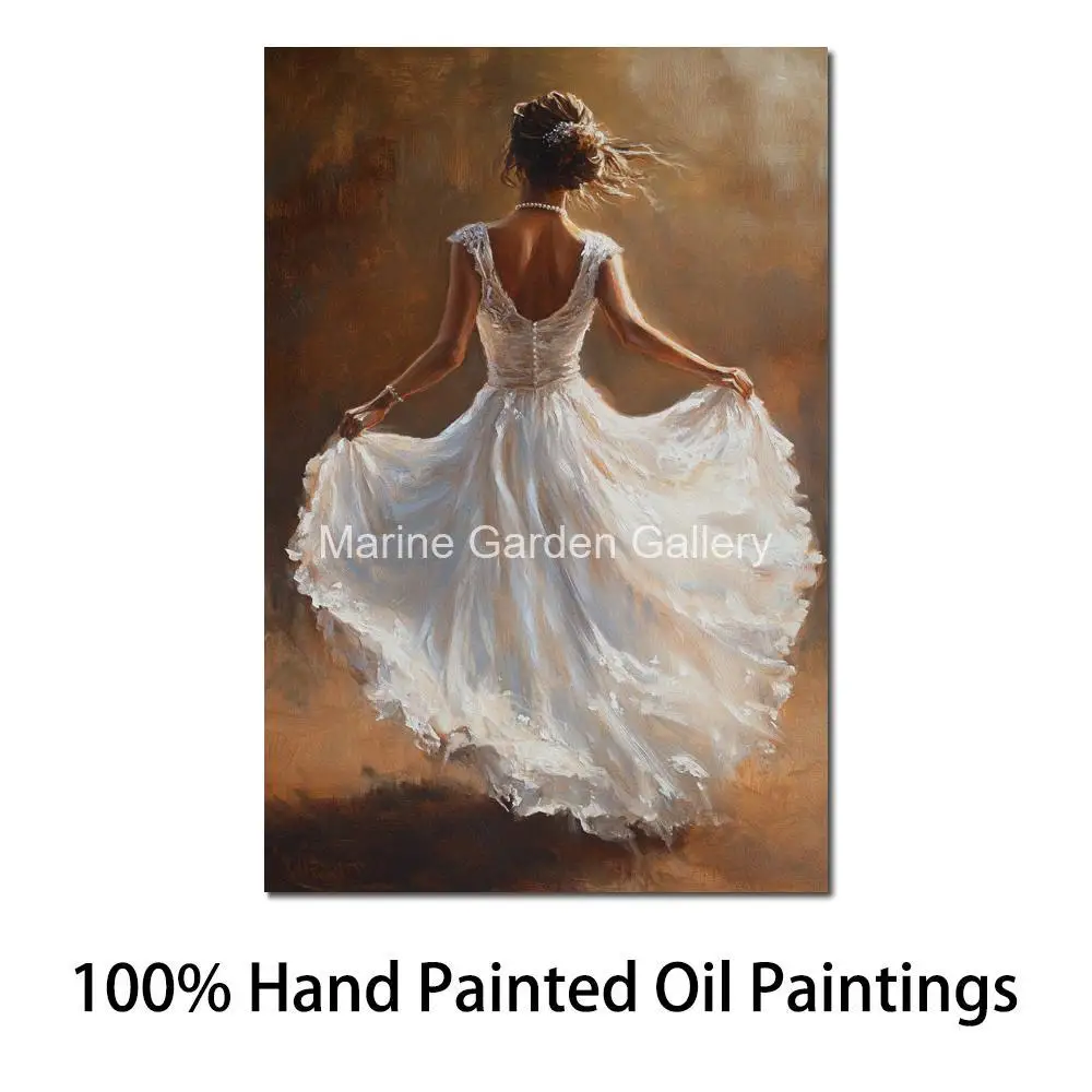 Romantic Canvas Art Woman Oil Painting Handmade Flamenco Dancer In White Beautiful Artwork Living Room Bedroom Home Decor Large