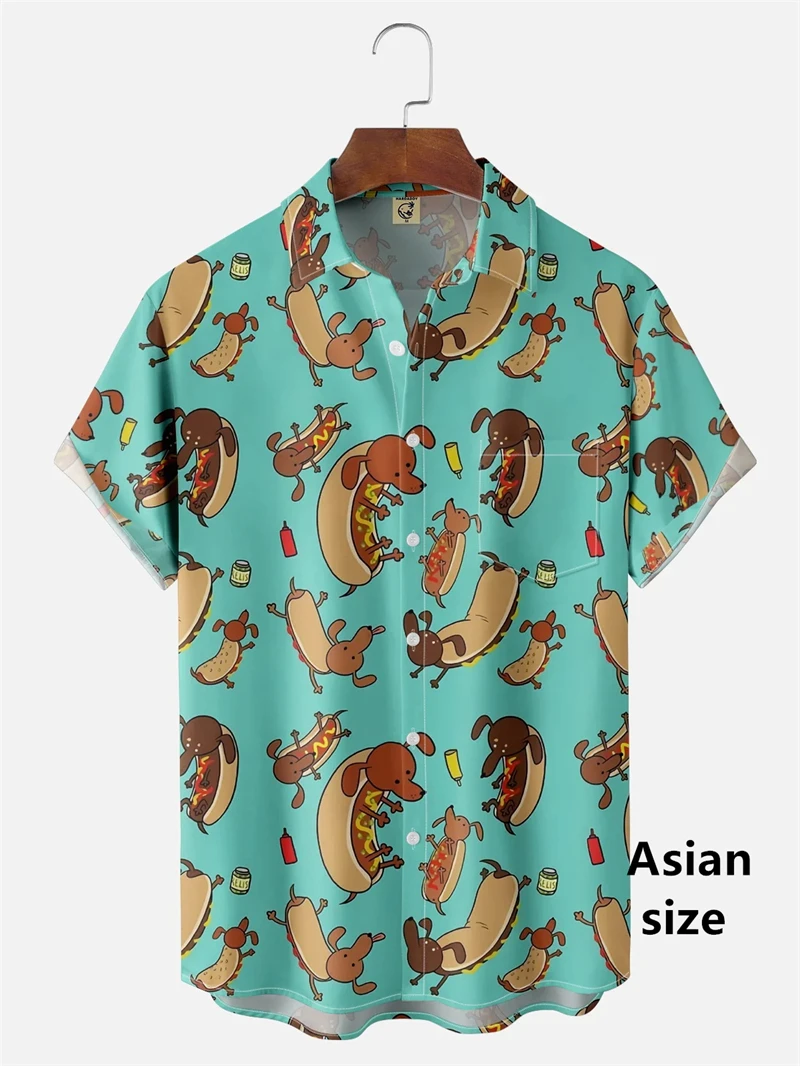 Funny Cartoon Hot Dog Dachshund Graphic Shirts Men Women 3d Printed Casual Vacation Hawaiian Short Sleeve Shirts Button Blouse view 6