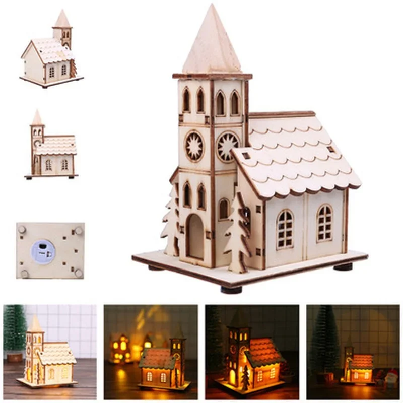 Festival Led Light Wood House Christmas Tree Decorations For Home Decoration Wooden House DIY Gift Window Decoration Log Cabin