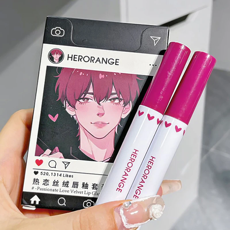 HERORANGE 5 pezzi set lucidalabbra tinta rossa trucco duraturo opaco e specchio sigaretta smalto labbra kit rossetto impermeabile cosmetico