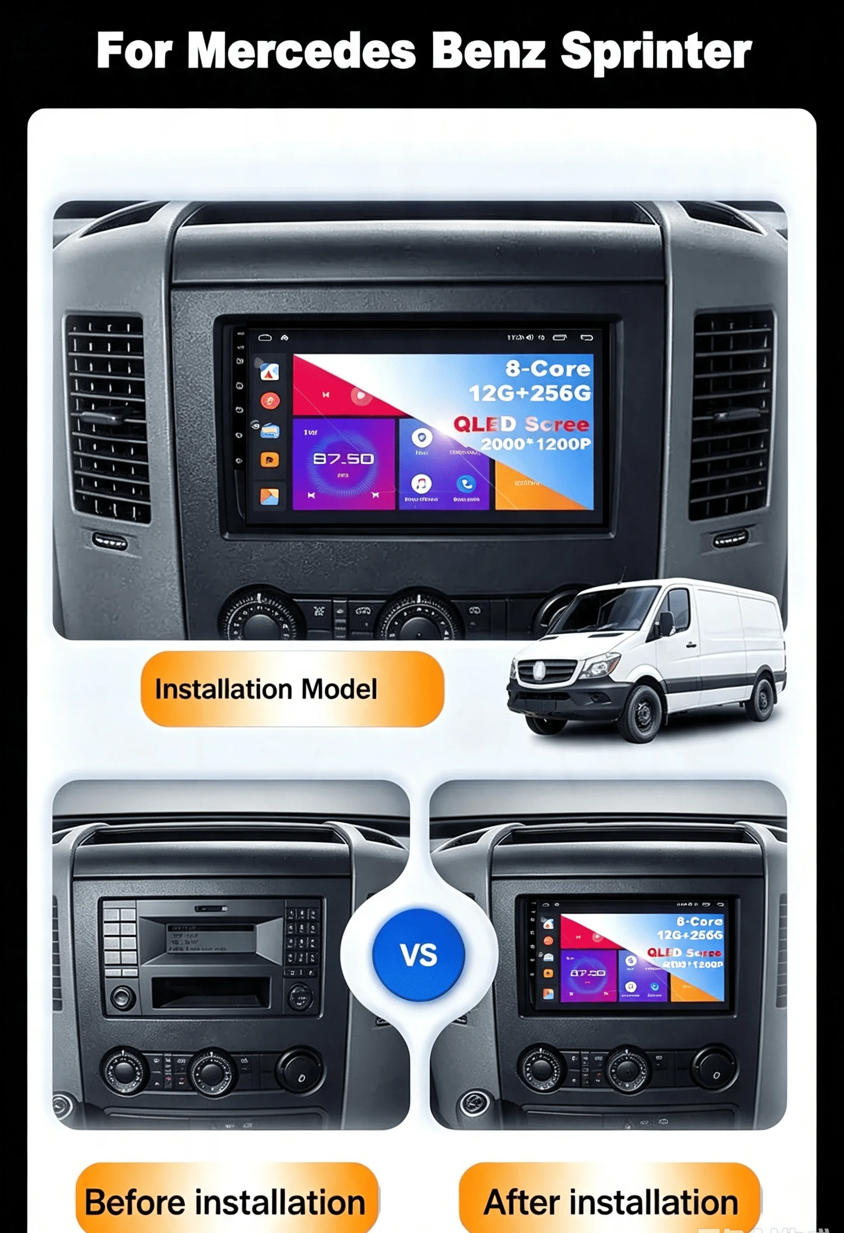 Android 16 For VW Crafter For Mercedes Benz Sprinter Car Radio Wireless CarPlay Auto Multimedia Player GPS Navigation radio