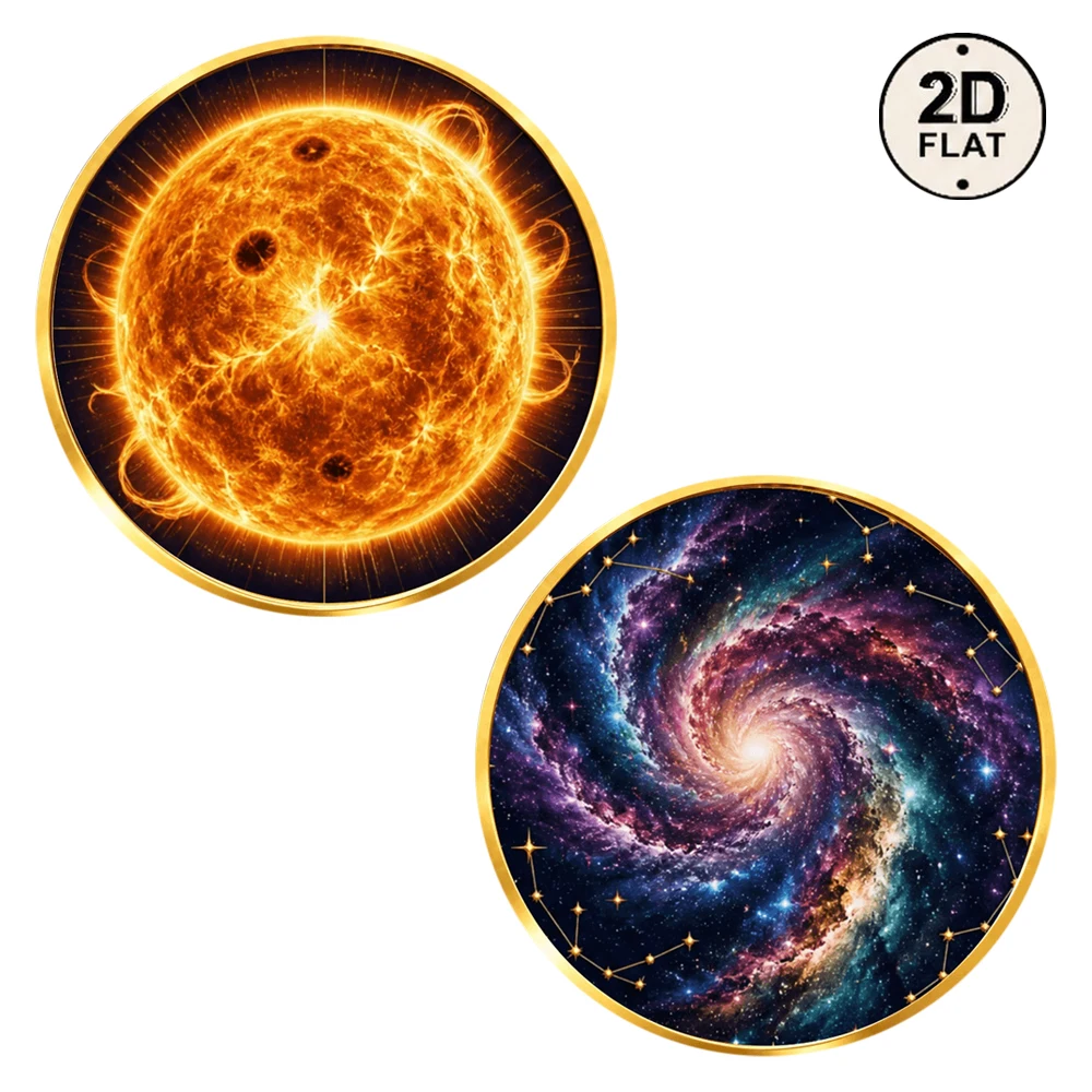 1pc Space Challenge Coin Burning Sun & Swirl Galaxy Nebula Starry Sky Metal Token Collectible Gift for Space Enthusiasts