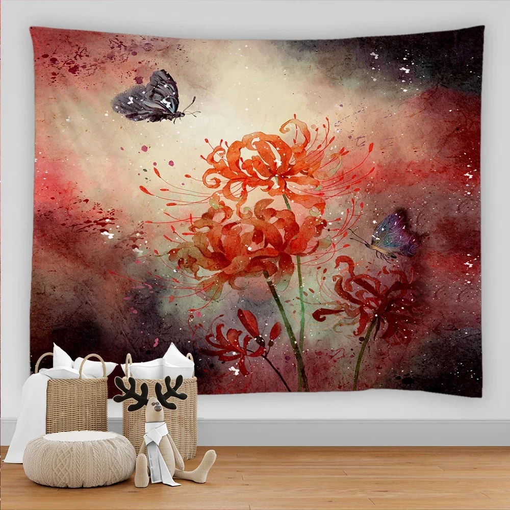 Psychedelic Flower Butterfly Tapestry Painted Pattern Tapestry Home Living Room Bedroom Wall Hanging Art Asthetic Room Decor