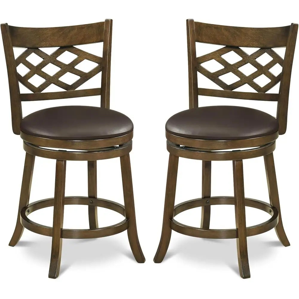 

Комплект из 2-х барных стульев высотой 26 дюймов с поворотным механизмом и мягкими сиденьями, из каучукового дерева, коричневого цвета, для кухонного острова или бара