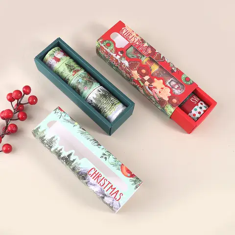 1 Box Retro Christmas Pattern Creative Washi Tape Set, Perfect For Decorating Holiday Party Gift Cards, Available In Two Colors