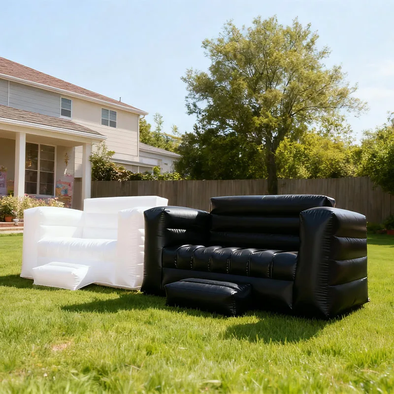 

Large inflatable PVC sofa in black and white, with blower included