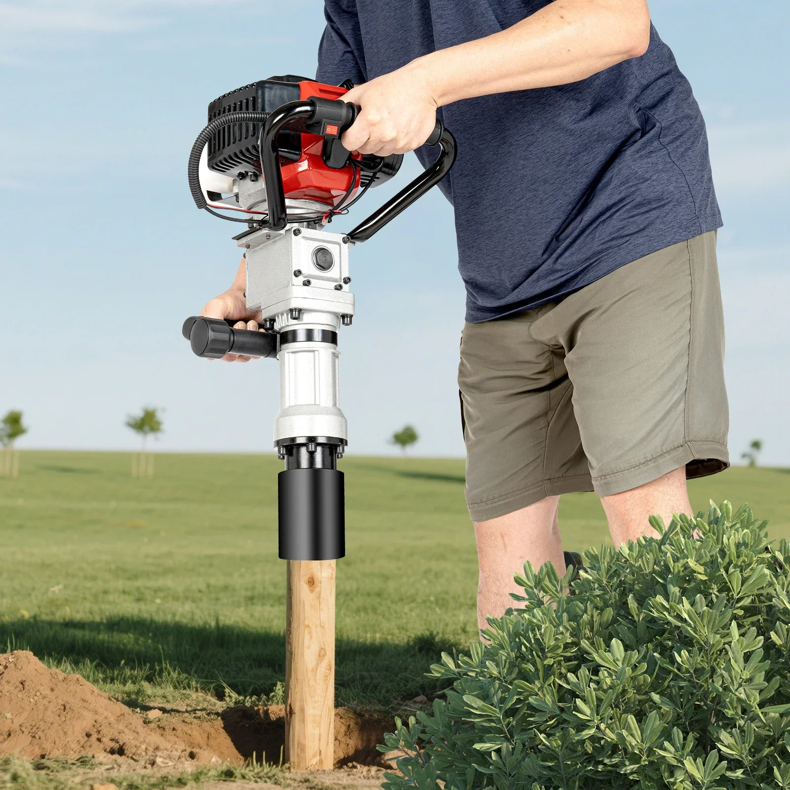 

32.7CC T Post Driver Piledriver, 2 Stroke Gas Powered Heavy Duty Gasoline Push Pile Profession Kit Portable Lightweight