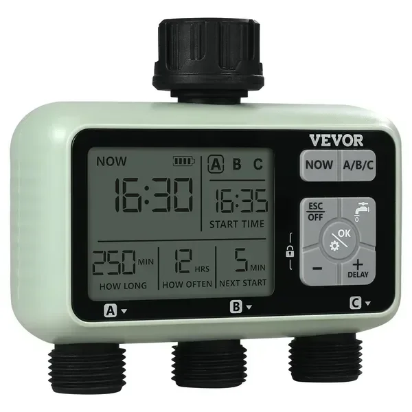 

Water Timer, 3 Outlets, Hose Watering Sprinkler Timer, with 3 Independent Watering Zone LCD Display