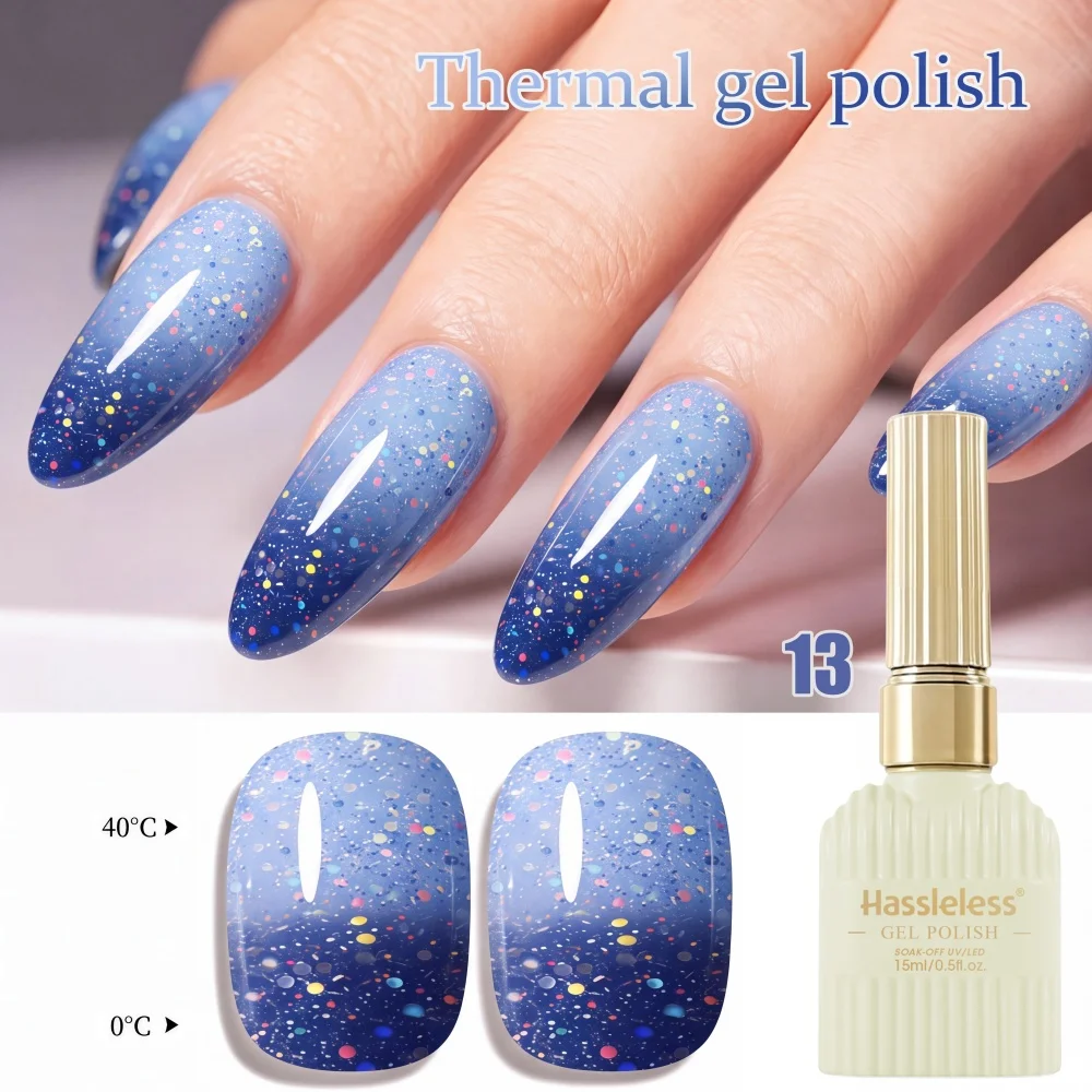 Hassleless Starry Sky Color-Changing Nail Gel, Temperature-Sensitive Color Change, Dreamy Atmosphere DIY Nail Gel, Create Eye-Catching Nail Art, Colorful Dots Removable Nail Gel