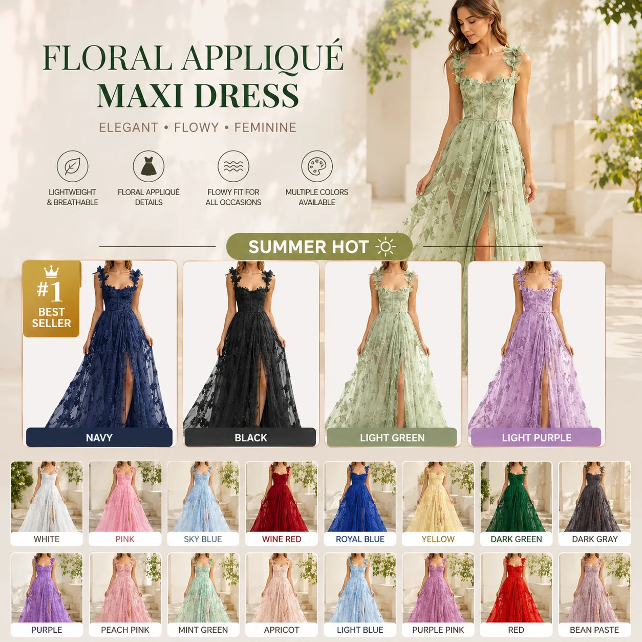 Women Sleeveless Lace Tulle Long Dress Floor Length Slit A Line Gown High Waist Formal Wedding Guest Bridesmaid Prom Evening Par