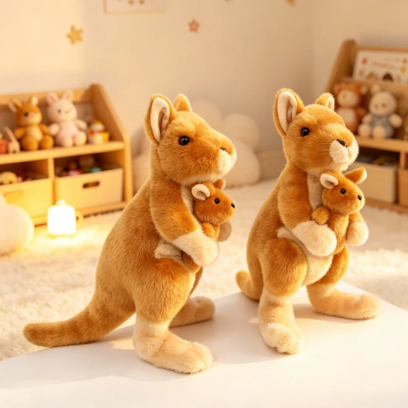30cm Creative Fun Cute Kangaroo Plush Doll Kawaii Mother And Child Kangaroo Animal Stuffed Toy Home Decoration Gift For Children