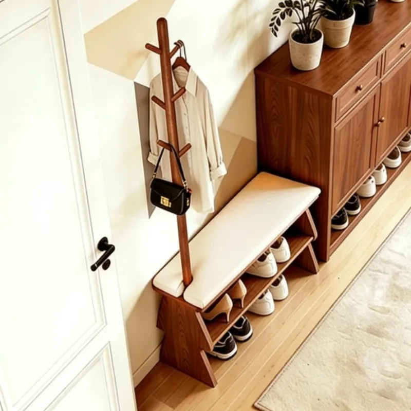 Entry Pouf Shoes Changing Stool Entrance Wooden Vintage Original Shoes Changing Stool Design Floor Tabouret Room Furniture