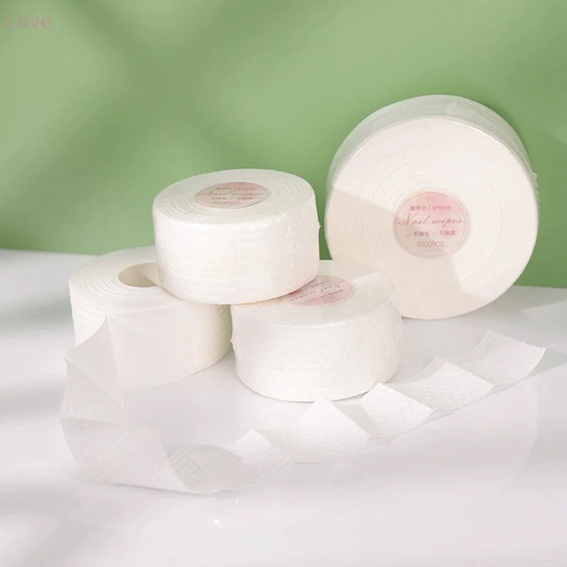 Rouleau de dissolvant d'ongles en coton jetable, 1000 pièces/rouleau, lingette de trempage non pelucheuse, vernis Gel en coton, tampon de nettoyage pour Nail Art